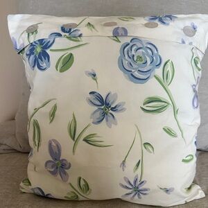 Cream Accent Pillow with Blue, Lavender & Green Floral Design